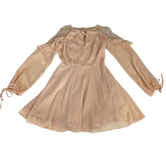 Lulus Formal Peach Lace And Ruffle Dress Long Sleeve Short Size XS Beautiful - Picture 9 of 16